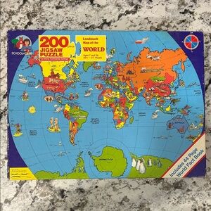 Schoolhouse Vintage 1990 World Map Puzzle & Fact Book - Unopened